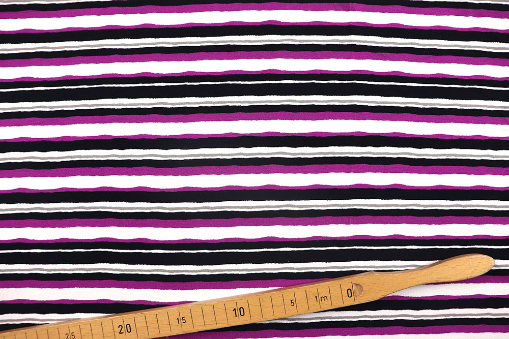 Viskosejersey - Querstreifen - Creme/Schwarz/Lila