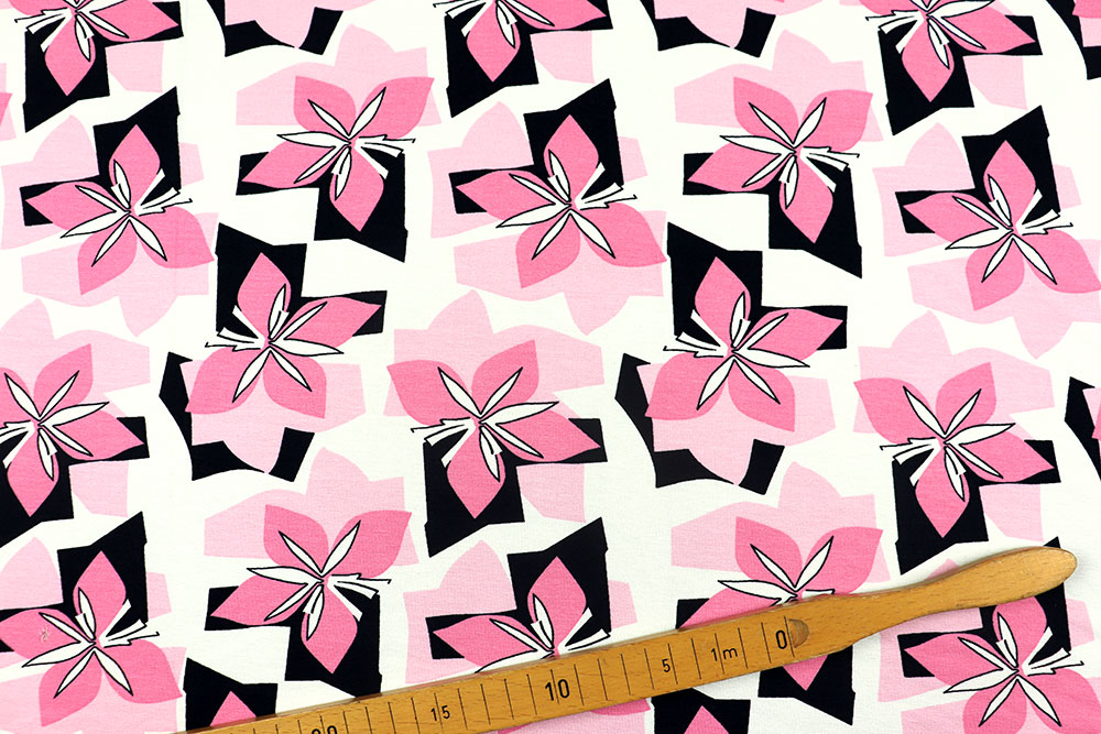 Viskosejersey - Pink Geo Flower