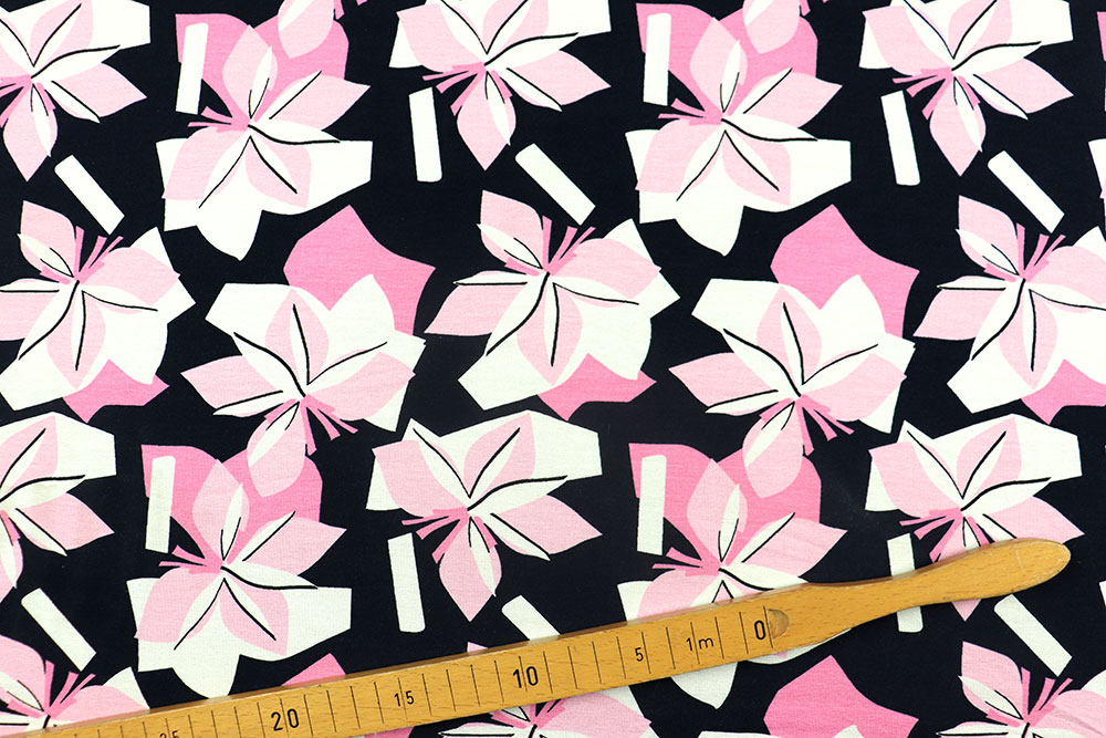 Viskosejersey - Pink Geo Flower - Dark