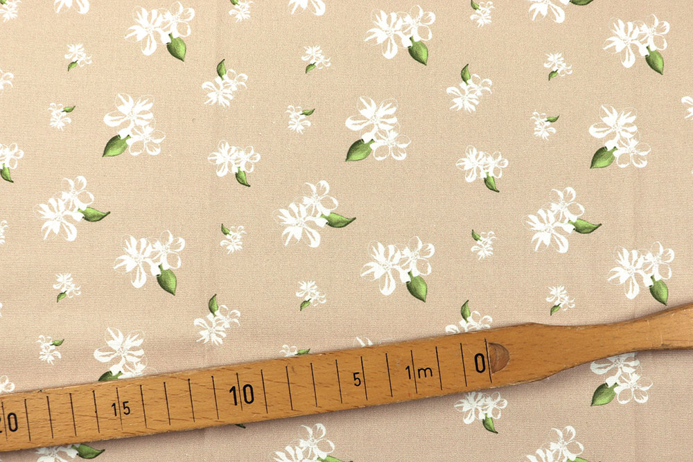 Baumwollstoff - Weiße Blümchen - Sand