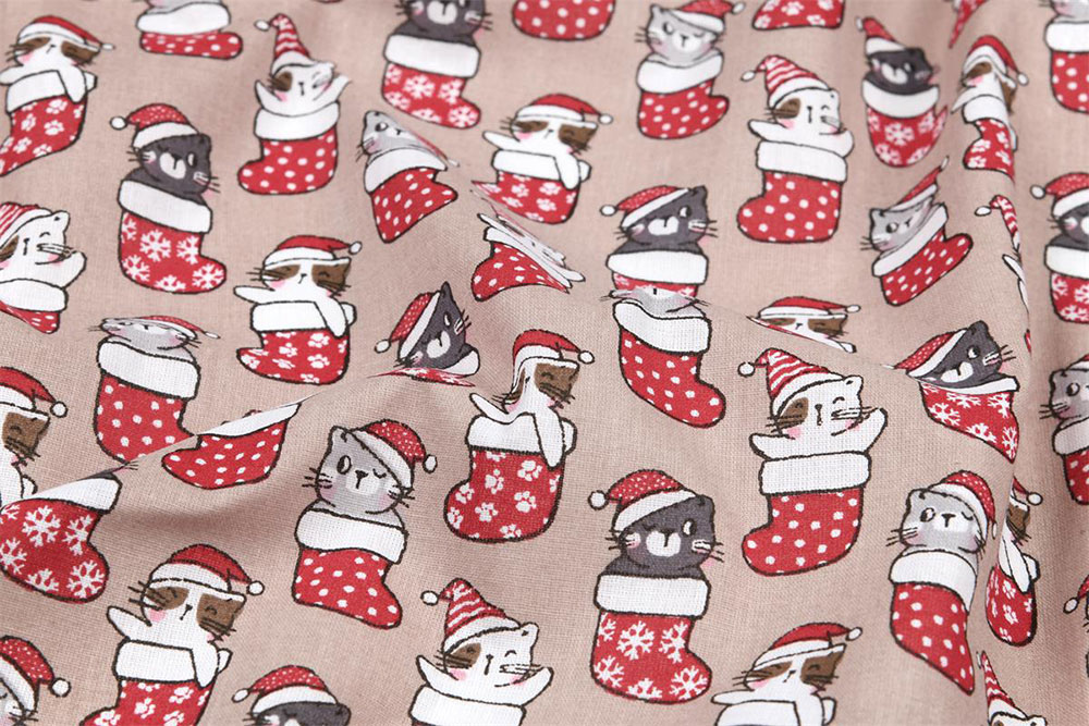 Baumwollstoff - Weihnachts-Kätzchen