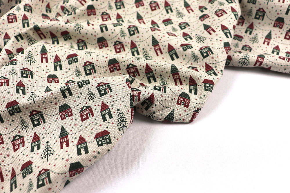 Dekostoff Leinenoptik - Winterdorf