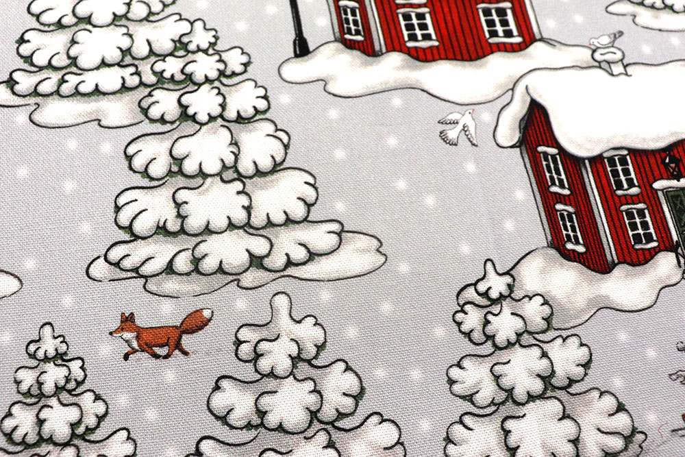 Dekostoff Premium Scandinavia - Verschneites Dorf