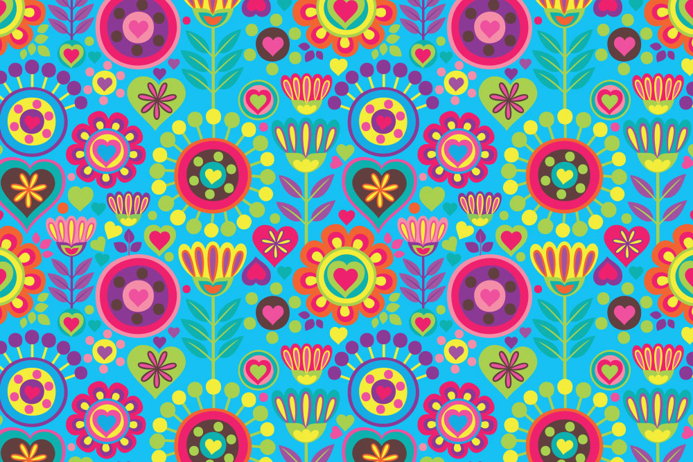 Fleece-Stoff - Retro-Blumenwiese