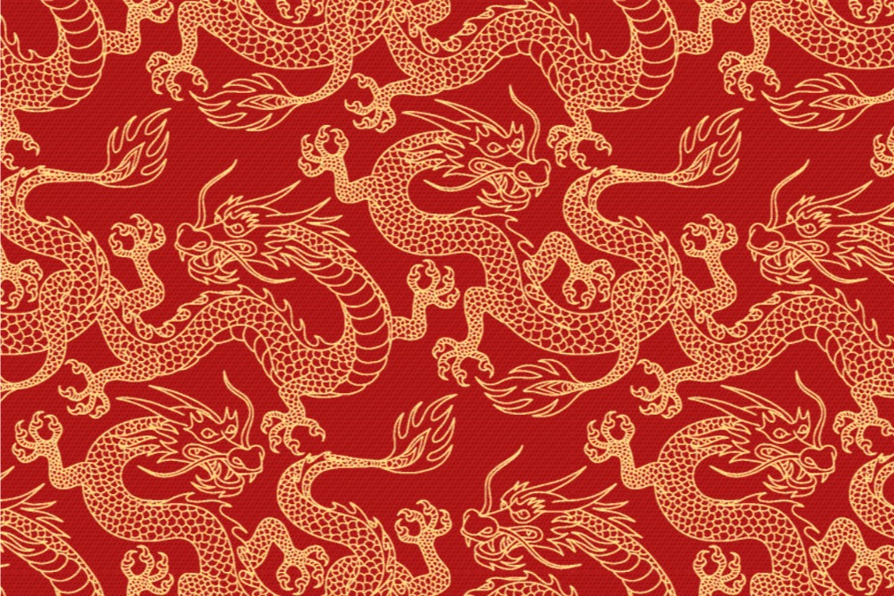 Satin - Kämpfende Drachen