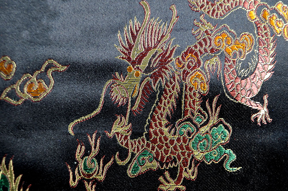 China-Seidenimitat - Drache - Schwarz