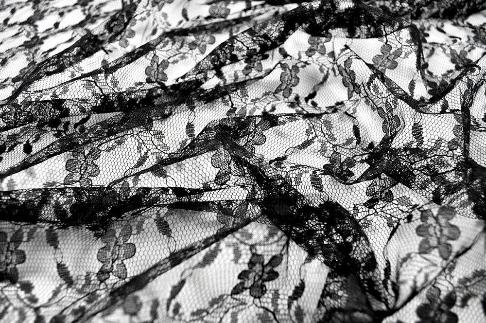 Spitzenstoff - Floral-Ornament - Schwarz