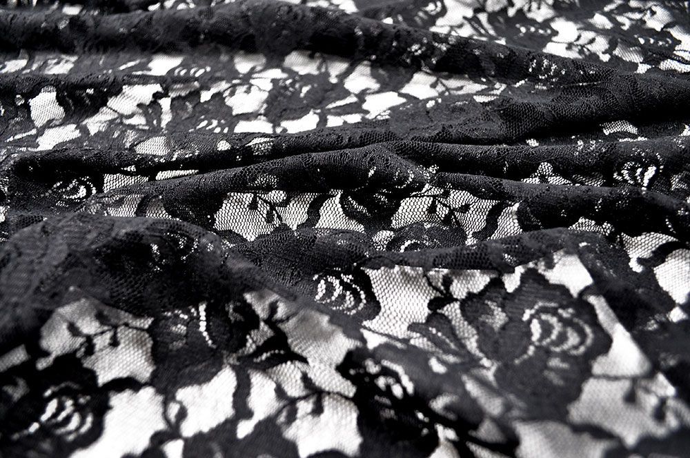 Stretch-Spitze deluxe - große Blüten - Schwarz