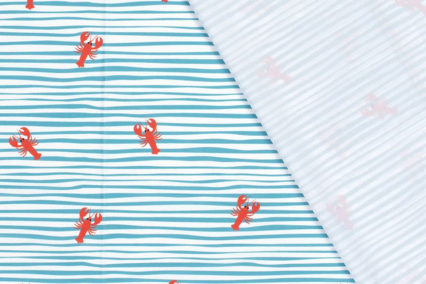 Badeanzugstoff Recycling - Hummer auf Streifen