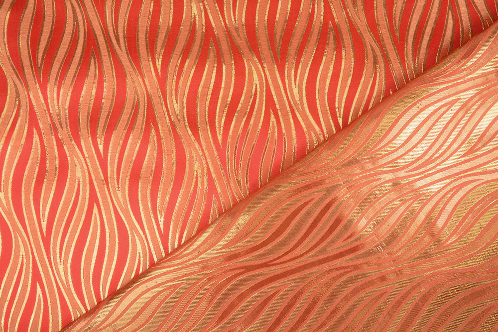 Brokat-Stoff Sibel - Rot/Gold