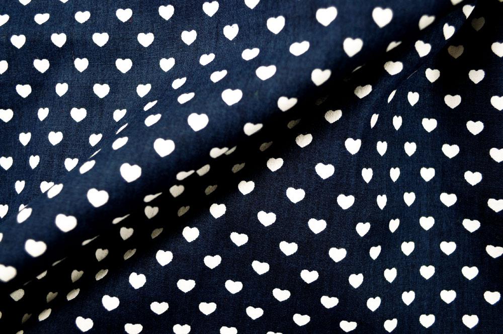 Baumwollstoff - Herzchen - Dunkelblau/Weiß