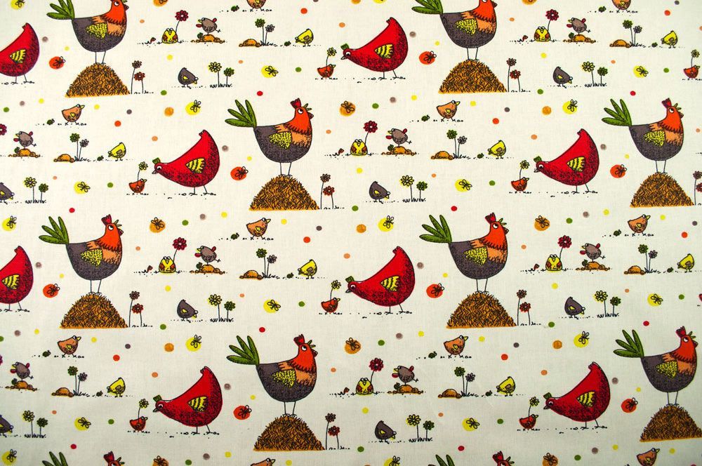 Baumwollstoff - Happy Chicken - Orange/Rot