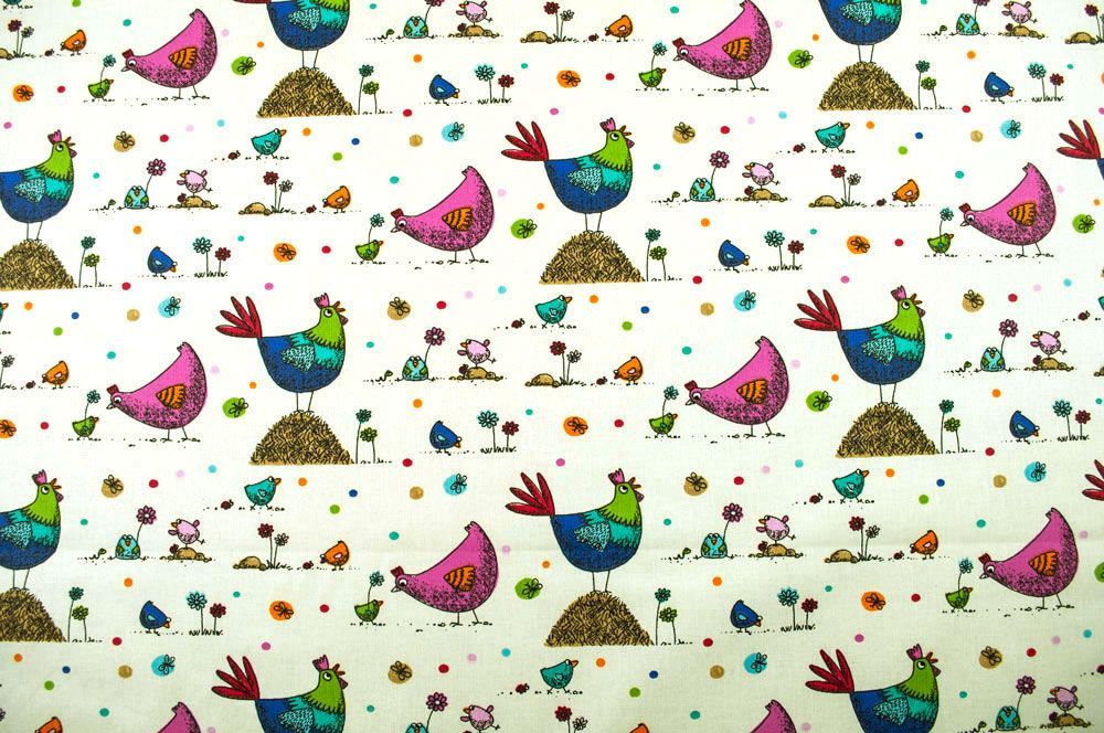 Baumwollstoff - Happy Chicken - Pink/Blau