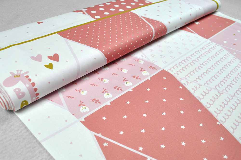 Baumwoll-Popeline Digital - Panel-Wimpelkette - Babyrosa