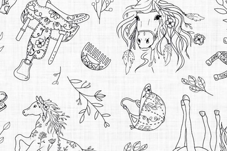 Ausmalstoff Baumwolle - Pferdeliebe