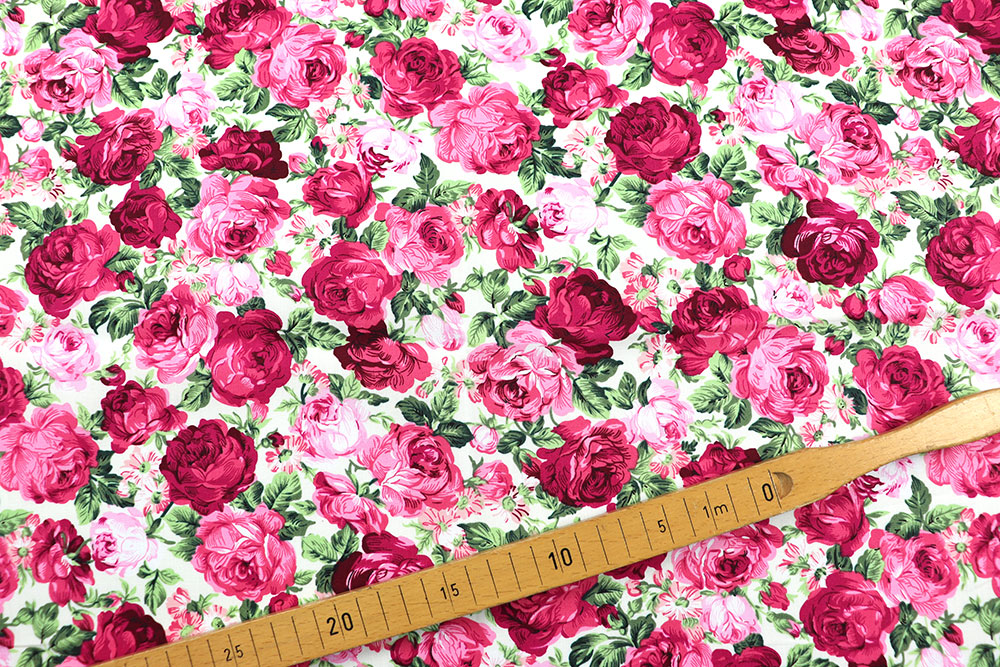 Baumwollstoff - Rosenpracht - Weiß