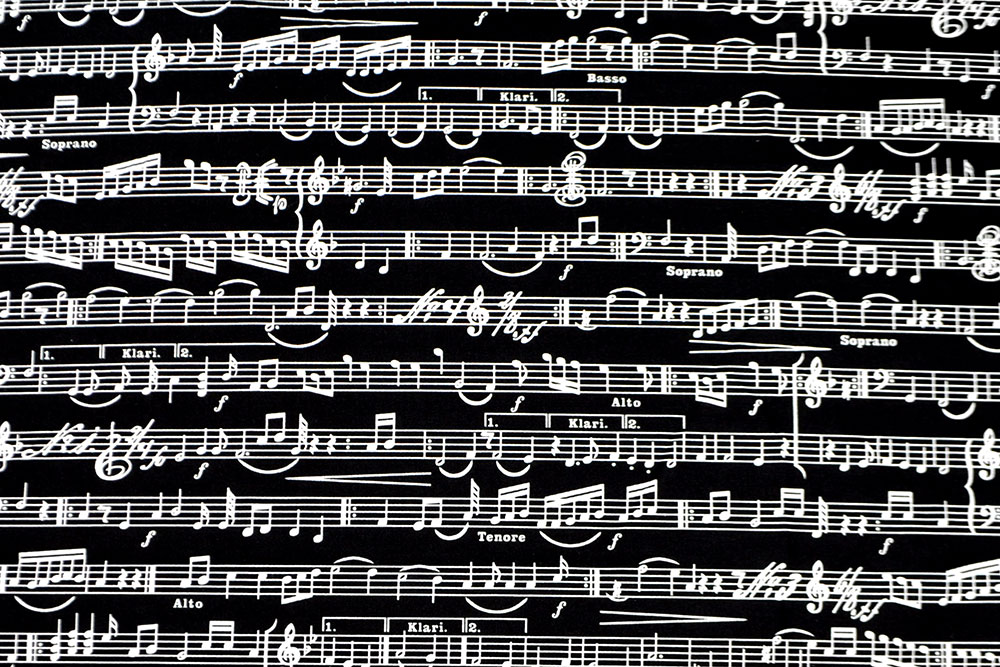 Baumwollstoff - Musiknoten - Schwarz