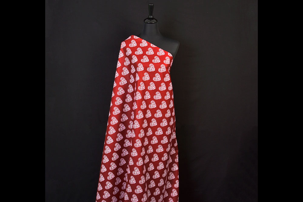 Baumwoll-Trachtenstoff - Verliebte Vögel - Rot