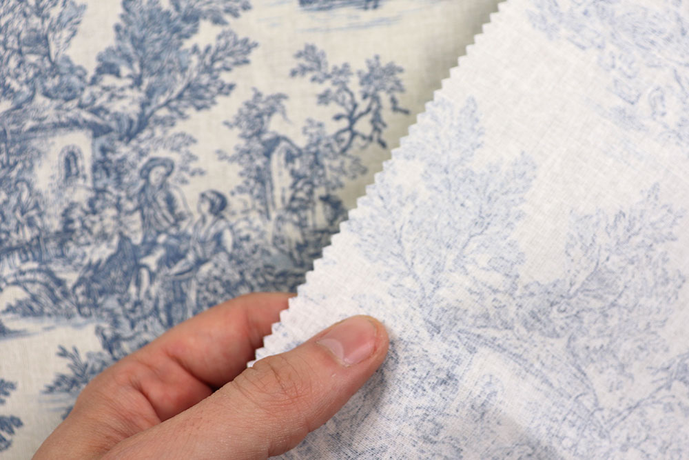 Baumwollstoff Toile de Jouy - Erntezeit - Blau