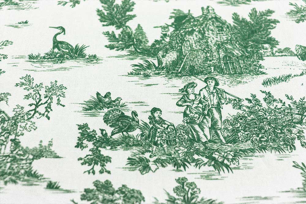 Baumwollstoff Toile de Jouy - 280 cm - Erntezeit - Grün