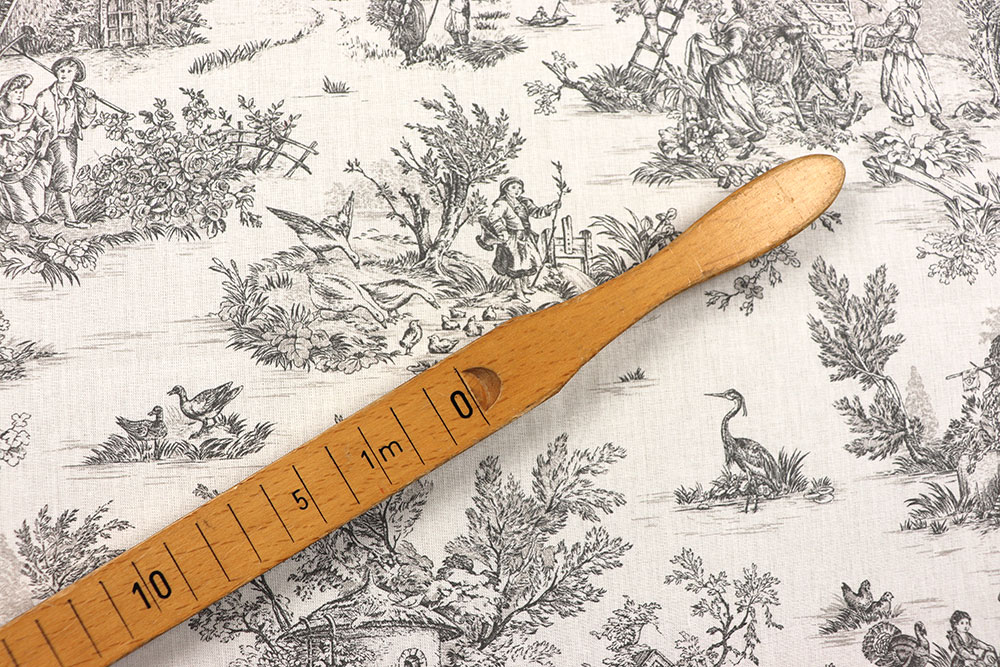 Baumwollstoff Toile de Jouy - 280 cm - Erntezeit - Grau