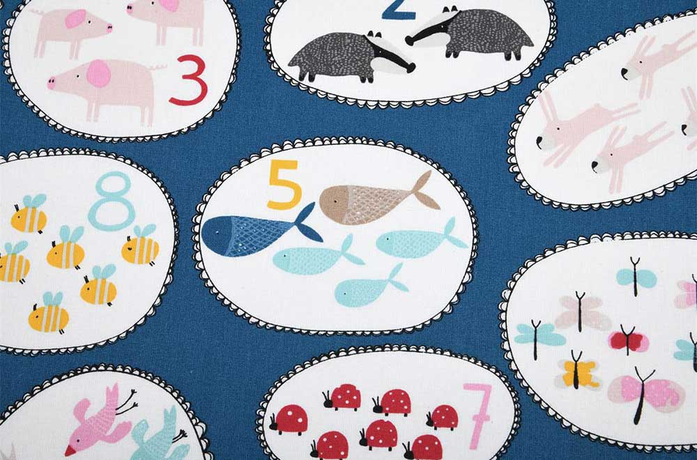 Baumwollstoff - Zahlen und Tiere