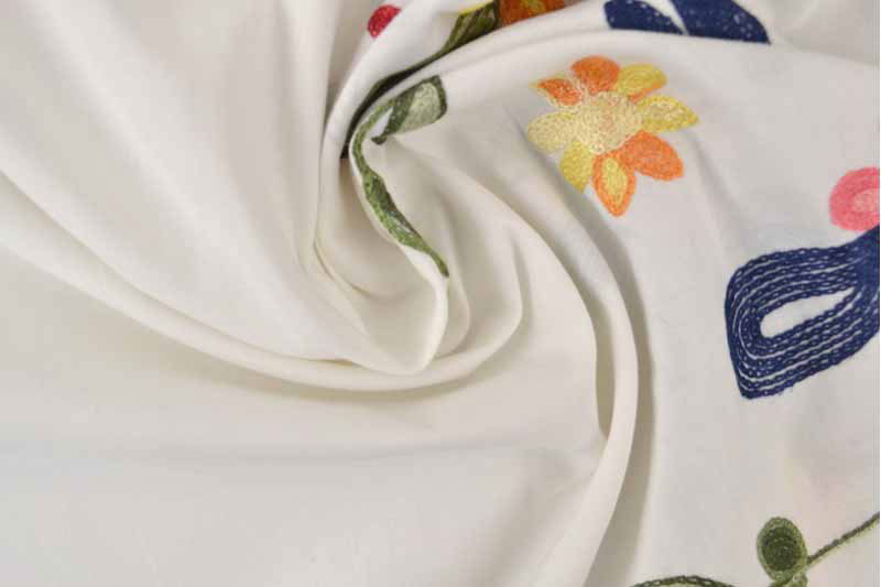 Baumwollstoff bestickt - Trachten-Bordüre - Weiß