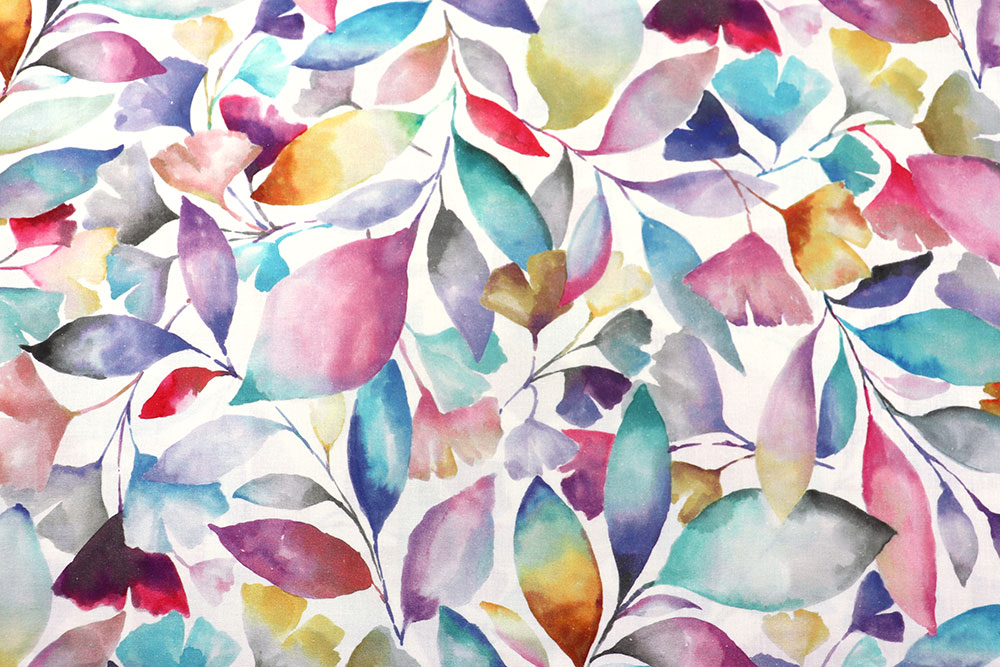 Baumwollstoff Digital - Bunte Aquarell-Blätter - 280 cm