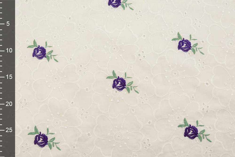 Baumwollstoff Rosen-Stickerei - Lila
