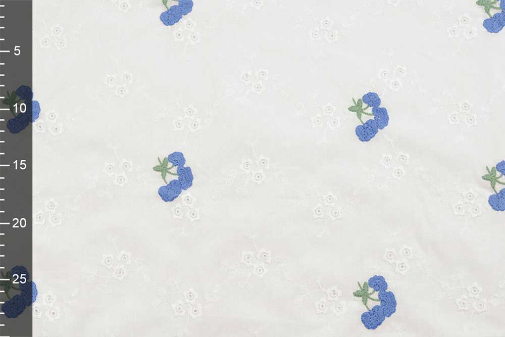 Baumwollstoff Kirschen-Stickerei - Blau