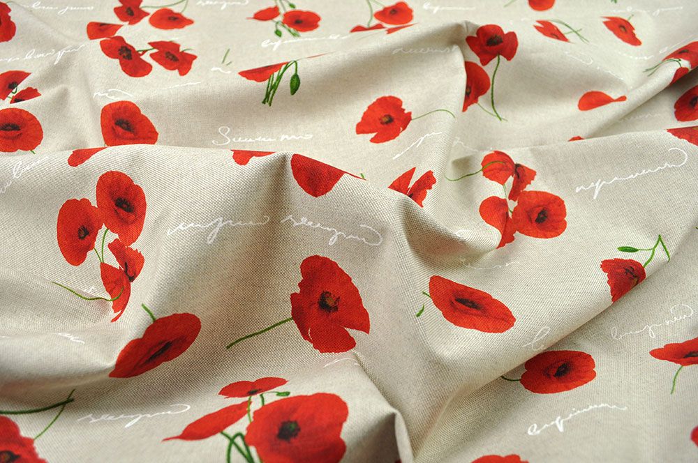 Dekostoff Leinenoptik - Mohnblüten-Romantik