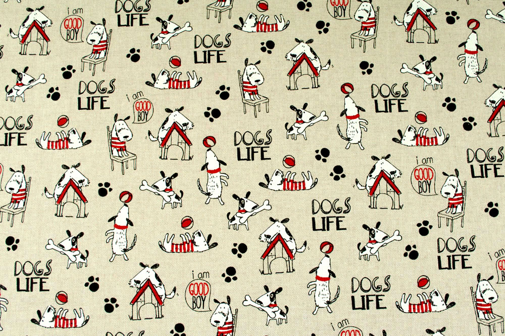 Dogs Life - Dekostoff - Leinenoptik