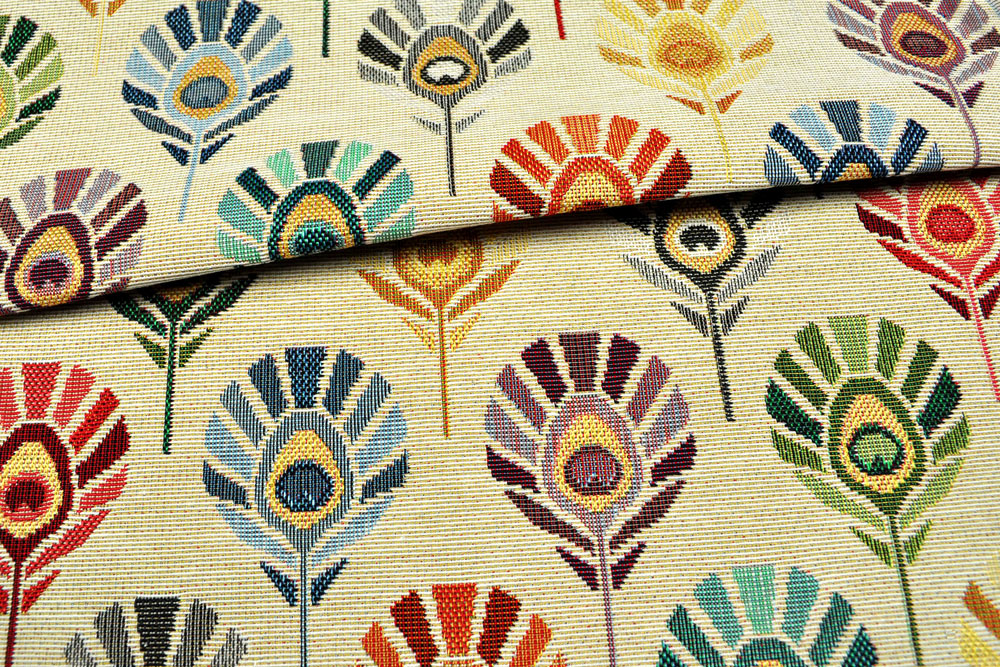 Gobelin-Stoff - Federn - Beige