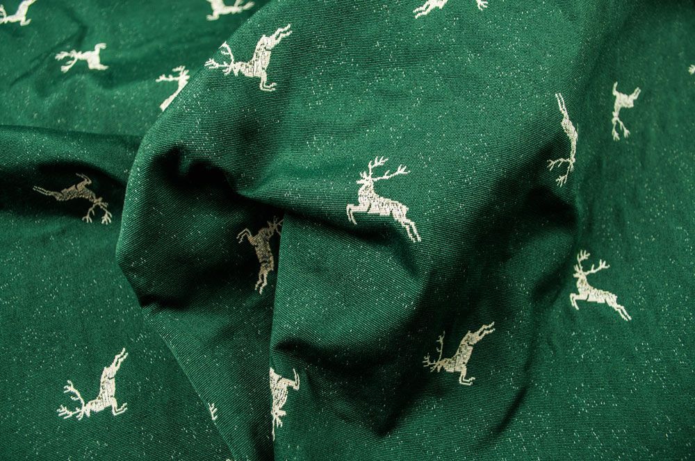 Dekostoff Zweiseitiger Jacquard - Kleine Hirsche - Tanne