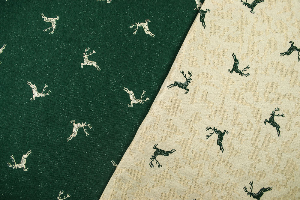 Dekostoff Zweiseitiger Jacquard - Kleine Hirsche - Creme