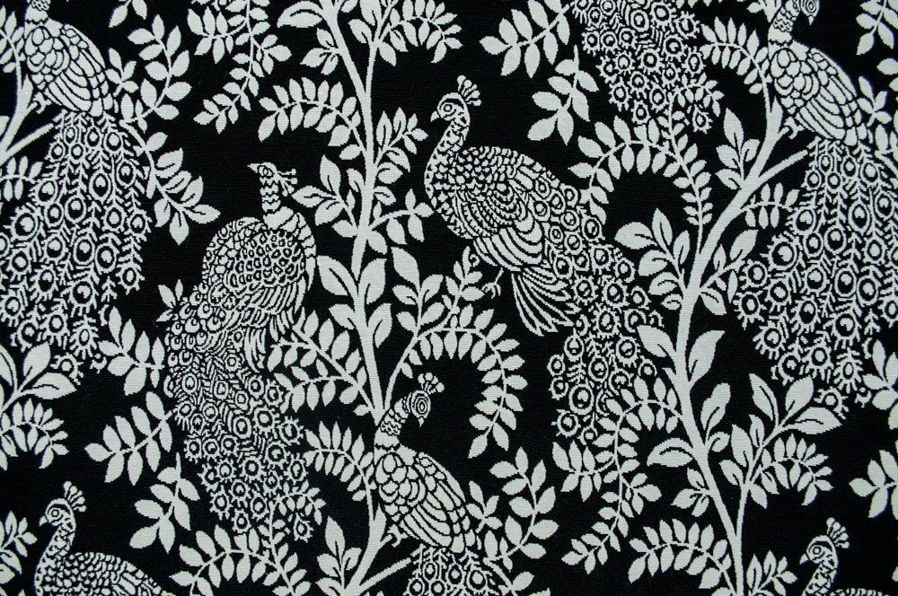 Dekostoff Zweiseitiger Jacquard - Pfau - Schwarz/weiß