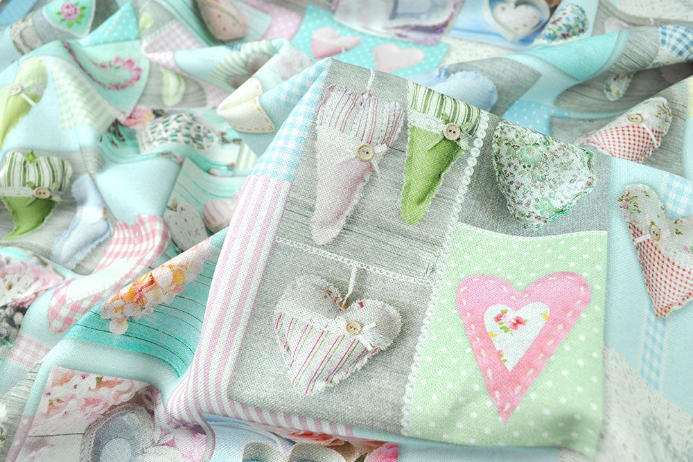 Dekostoff Baumwolle - Patchwork-Herzen Pastelltöne