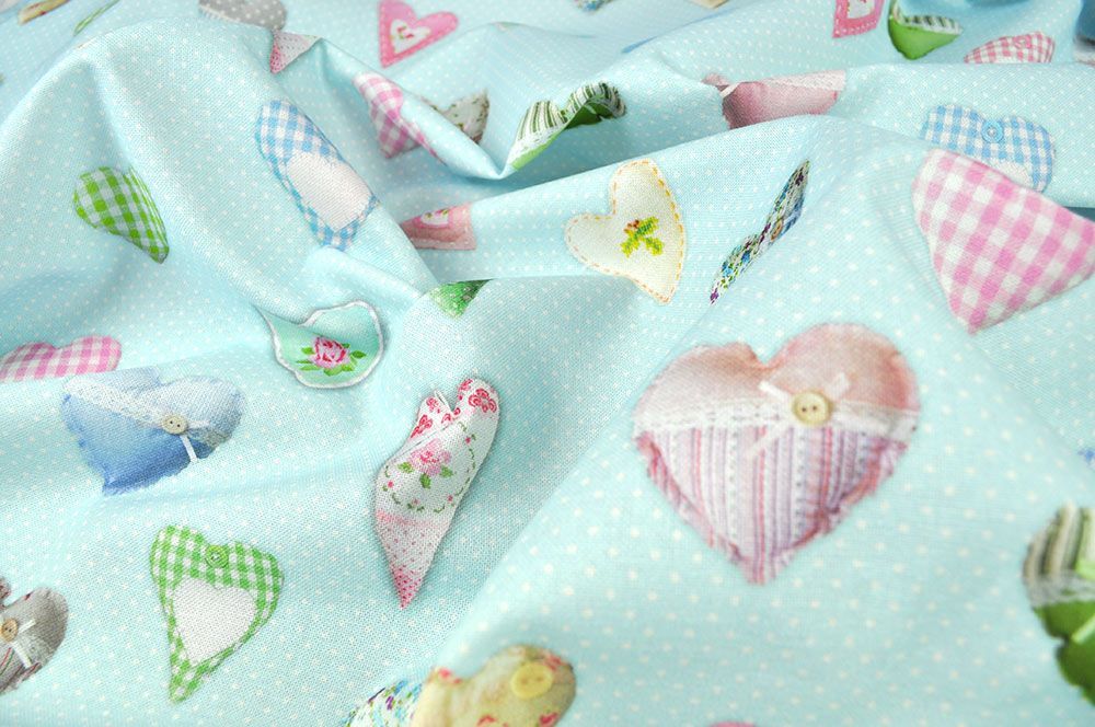 Dekostoff Baumwolle - Musterherzen Pastell