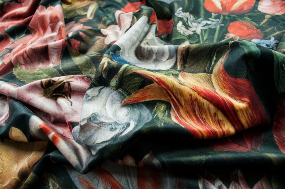 Samt-Dekostoff - Digitaldruck - Blütentraum