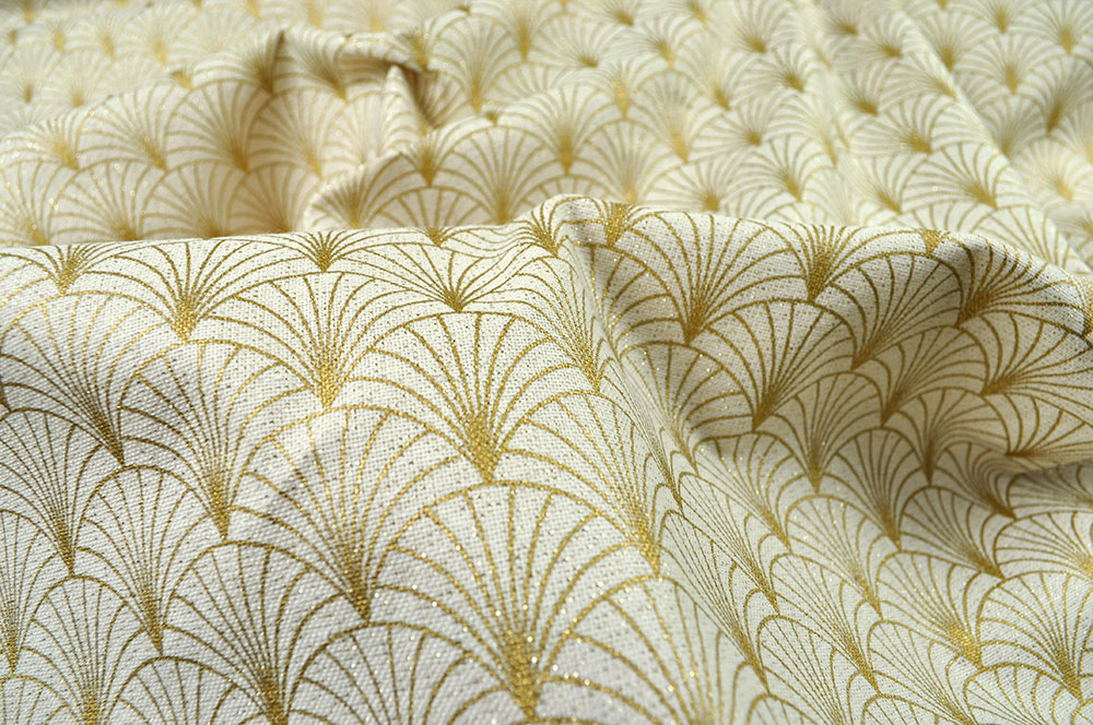 Dekostoff Glitzer-Ornament - Champagner/Gold