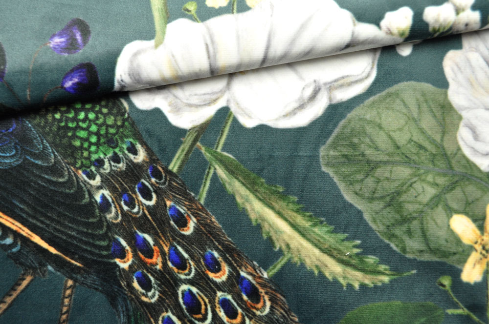 Samtstoff - Digitaldruck - Pfau