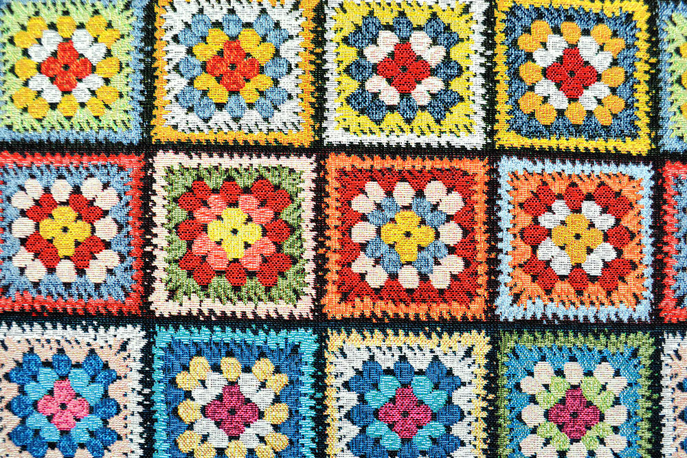 Gobelin-Stoff - Granny Squares - Schwarz
