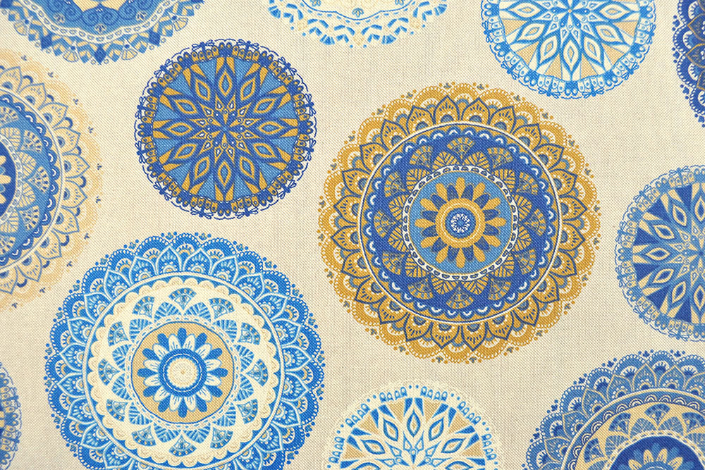 Dekostoff Leinenoptik - Mandalas Azules