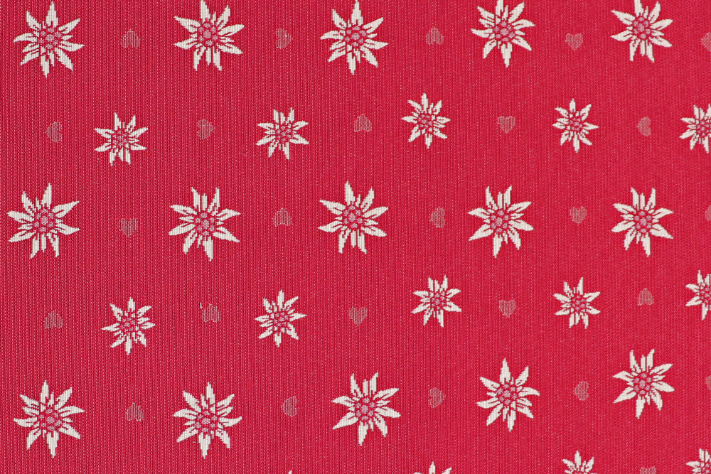 Dekostoff Jacquard - zweiseitig - Landhaus-Edelweiß - Rot
