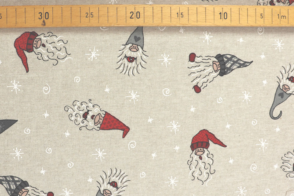 Dekostoff Leinenoptik - Fröhliche Weihnachtswichtel