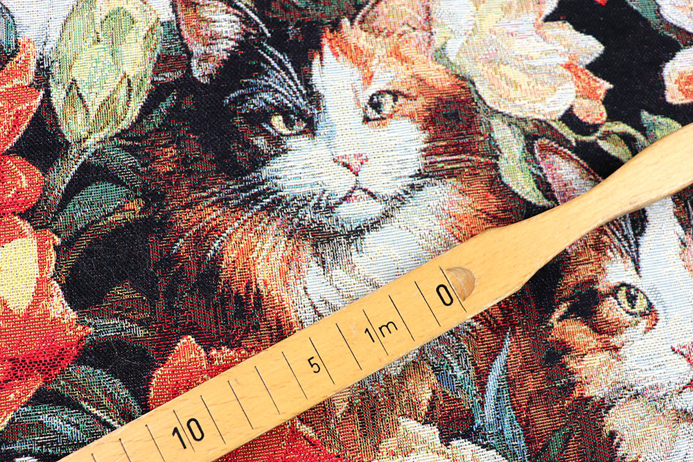Dekostoff Gobelin - Katzen und Blumen