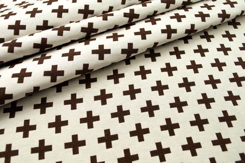 Dekostoff Jacquard - zweiseitig - Kreuze - Braun/Creme