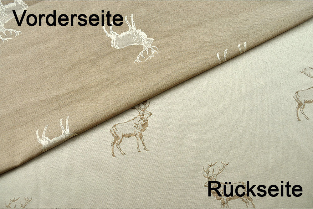 Dekostoff Jacquard - zweiseitig - Hirschrudel - Beige
