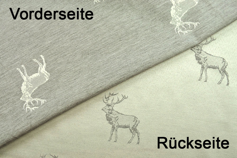 Dekostoff Jacquard - zweiseitig - Hirschrudel - Grau