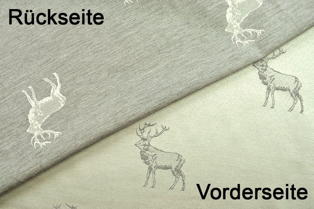 Dekostoff Jacquard - zweiseitig - Hirschrudel - Creme/Grau